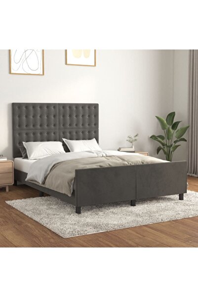 Concept Cadru de pat cu tăblie, gri închis, 140x200 cm, catifea