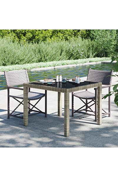Concept Τραπέζι κήπου, γκρι, 90x90x75 cm, από σκληρυμένο γυαλί και πολυρατάν