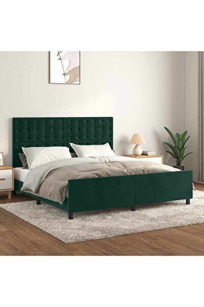 Concept Cadru de pat cu tăblie, verde închis, 180x200 cm, catifea