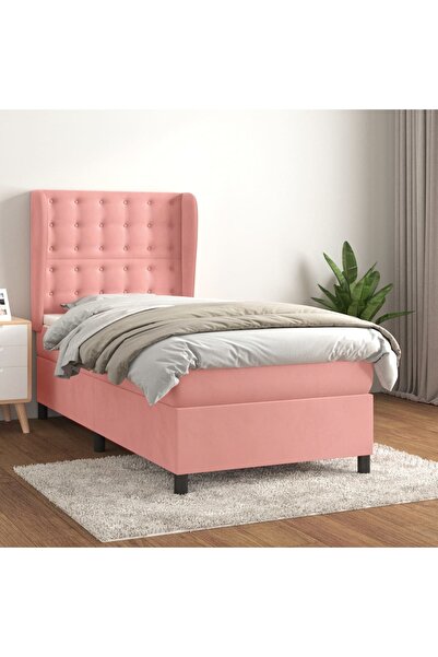 Concept Pat box spring cu saltea, roz, 90x190 cm, catifea
