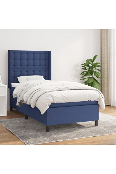 Concept Pat box spring cu saltea, albastru, 90x200 cm, textil