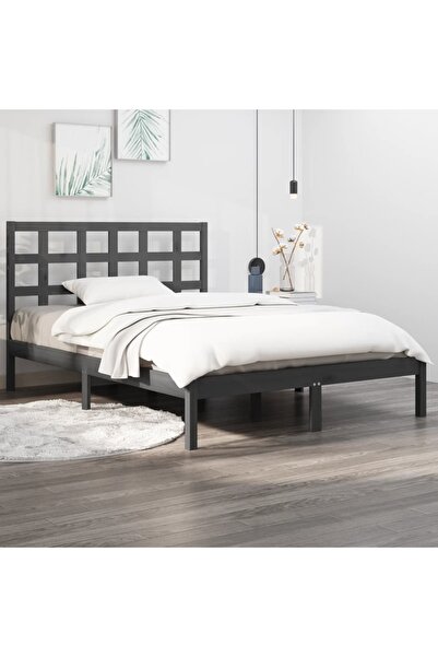 Concept Σκελετός κρεβατιού, γκρι, 200x200 εκ., μασίφ ξύλο