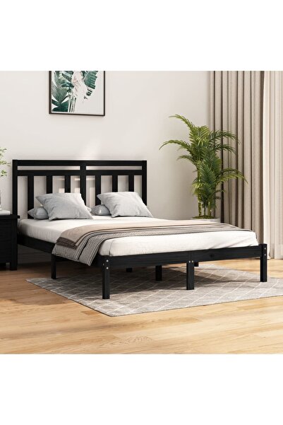 Concept Σκελετός κρεβατιού Μεγάλο μέγεθος 5FT, Μαύρο, 150x200 cm, Μασίφ ξύλο