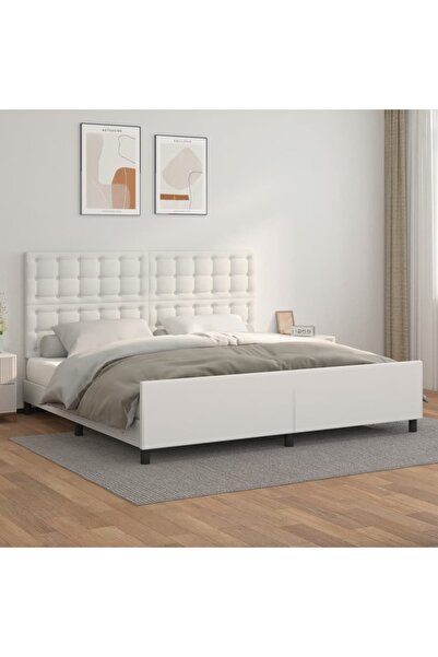 Concept Σκελετός κρεβατιού με κεφαλάρι, λευκό, 200x200 cm, οικολογικό Δερμάτινο