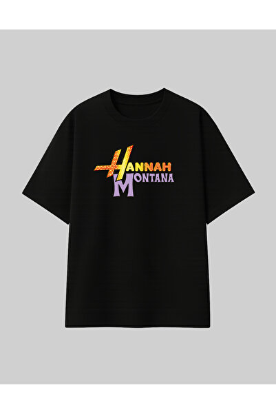 RF Studio Hannah Montana Baskılı %100 Pamuk Unisex Oversize T-shirt Tişört