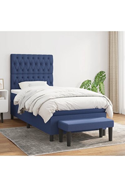 Concept Pat box spring cu saltea, albastru, 100x200 cm, textil