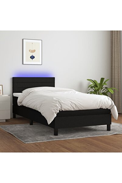 Concept Pat cu arcuri, saltea și LED, negru, 80x200 cm, textil