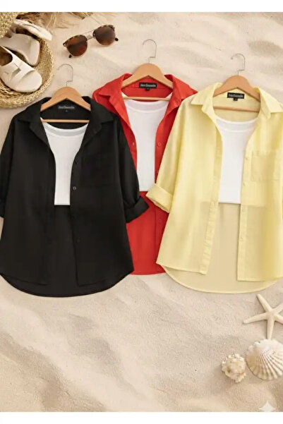 İnazuma Outdoors 3-Pack Black Red Yellow Oversized Linen Textured 100% Cotton...