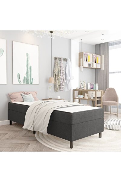 Concept Cadru pat continental, gri, 90x200 cm, material textil