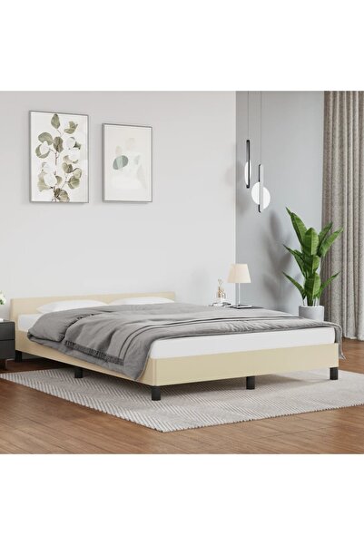 Concept Σκελετός κρεβατιού με κεφαλάρι, κρεμ, 140x190 cm, οικολογικό Δερμάτινο