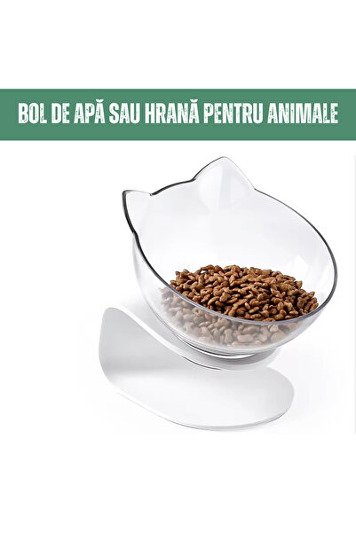 Yatrick Bol de apă sau mâncare pentru animale, elevat și înclinat, cu suport alb, bol transparent