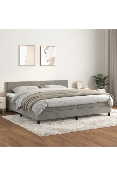 Concept Pat box spring cu saltea, gri deschis, 200x200 cm, catifea