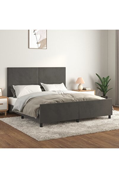 Concept Cadru de pat cu tăblie, gri închis, 160x200 cm, catifea