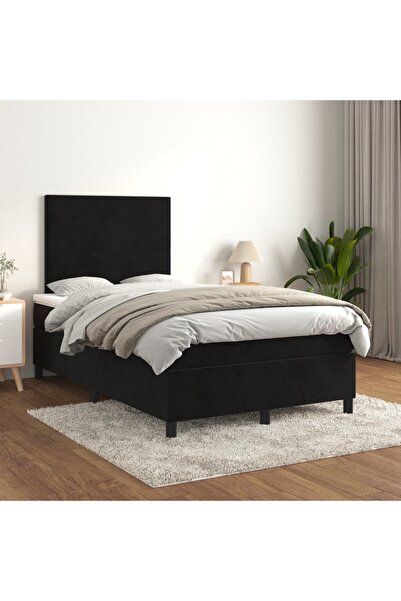 Concept Pat box spring cu saltea, negru, 120x200 cm, catifea