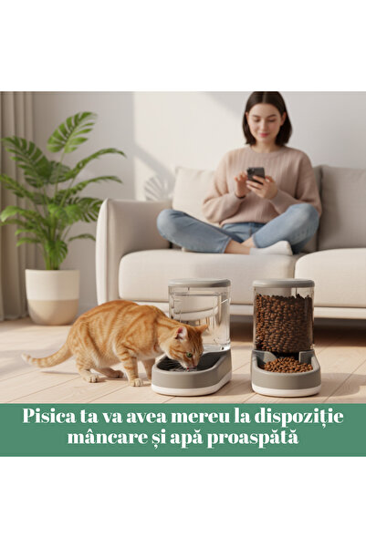 Yatrick Dispenser automat 2 în 1 pentru apă și mâncare câini și pisici, 3.8 L