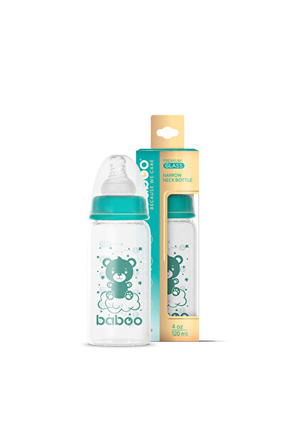 Baboo Anti-Colic Glass Baby Bottle - Narrow Neck, 120 ml, 0+ Months