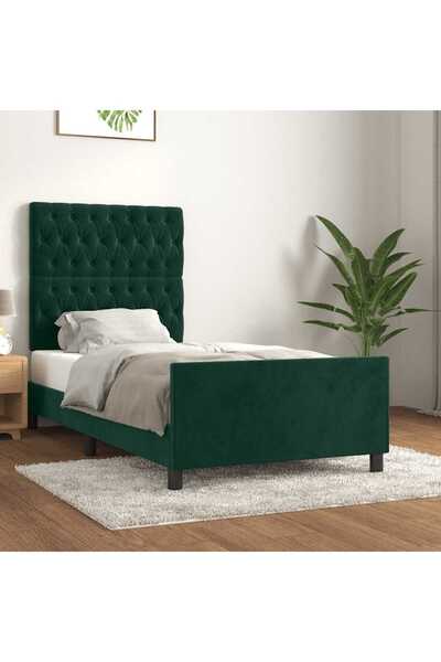 Concept Cadru de pat cu tăblie, verde închis, 90x190 cm, catifea