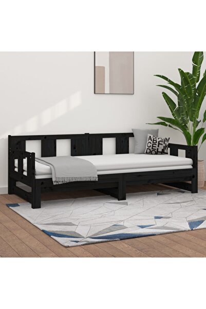 Concept Επεκτεινόμενο ανάκλιντρο, μαύρο, 2x(80x200) εκ., μασίφ ξύλο πεύκου