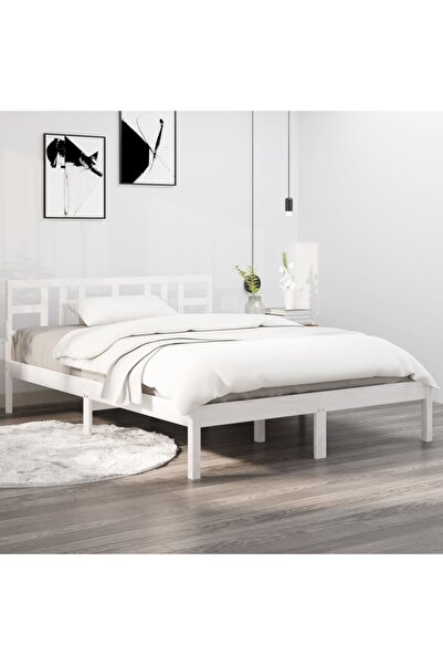 Concept Σκελετός κρεβατιού, λευκό, 120x200 εκ., μασίφ ξύλο