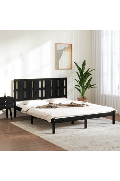 Concept Σκελετός κρεβατιού Μεγάλο μέγεθος 5FT, Μαύρο, 150x200 cm, Μασίφ ξύλο