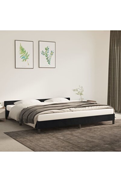 Concept Cadru de pat cu tăblie, negru, 200x200 cm, catifea