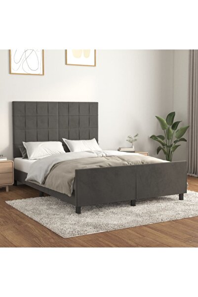 Concept Cadru de pat cu tăblie, gri închis, 140x190 cm, catifea