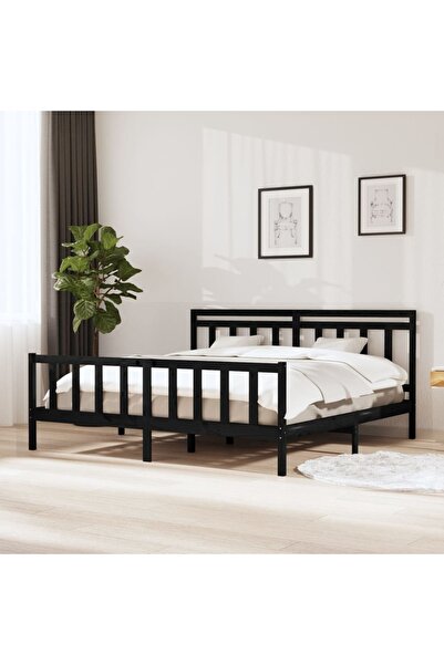 Concept Σκελετός κρεβατιού, μαύρο, 200x200 εκ., μασίφ ξύλο