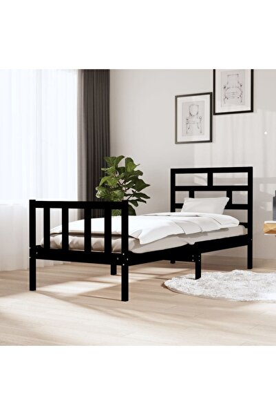 Concept Cadru pat Small Single 2FT6, negru, 75x190 cm, lemn masiv pin