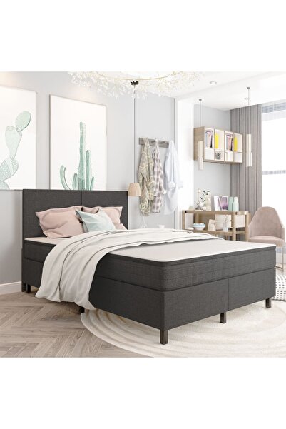 Concept Cadru de pat continental, gri, 140x200 cm, material textil