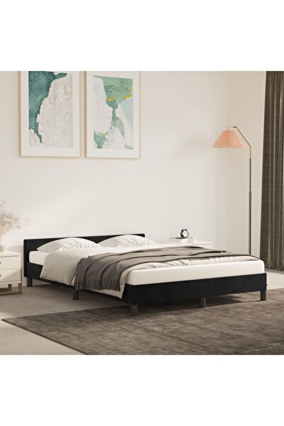Concept Cadru de pat cu tăblie, negru, 140x190 cm, catifea