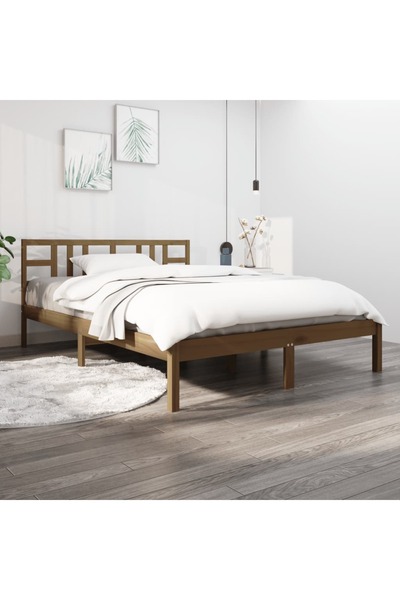 Concept Cadru de pat, maro miere, 200x200 cm, lemn masiv