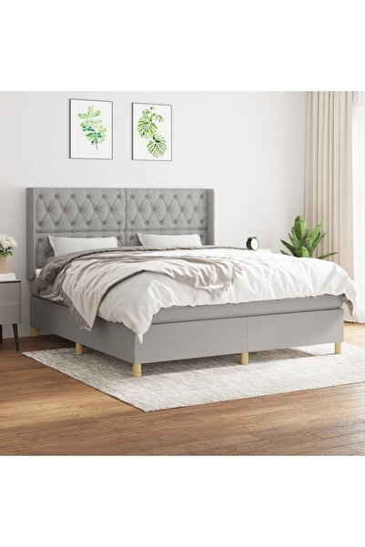 Concept Κρεβάτι Continental με στρώμα, ανοιχτό γκρι, 160x200 cm, ύφασμα