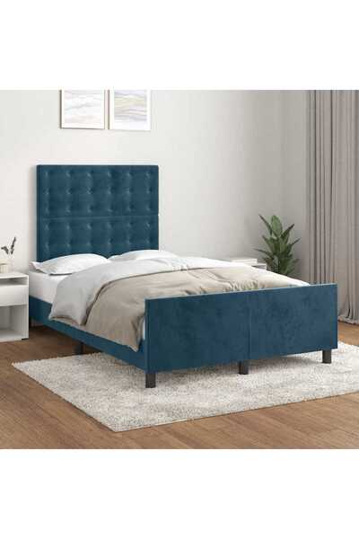 Concept Σκελετός κρεβατιού με κεφαλάρι, σκούρο μπλε, 120x200 εκ., Βελούδο