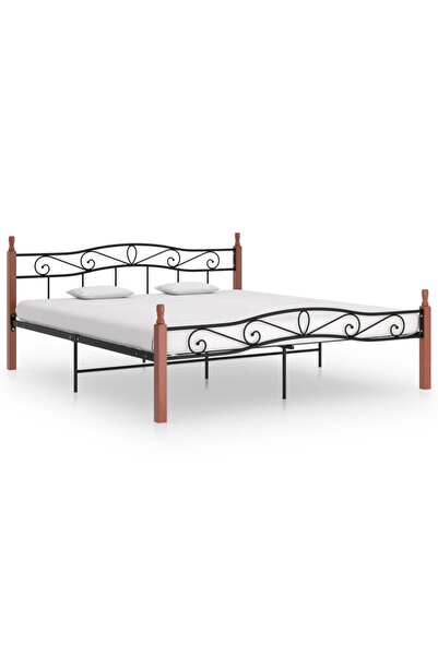 Concept Σκελετός κρεβατιού, μαύρος, 200x200 cm, μέταλλο και μασίφ ξύλο δρυός