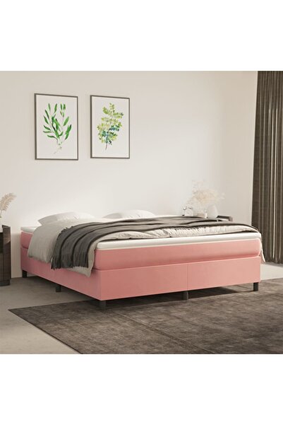 Concept Pat box spring cu saltea, roz, 180x200 cm, catifea