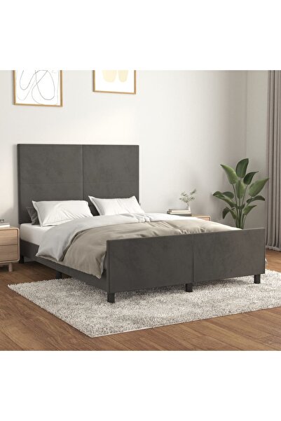 Concept Cadru de pat cu tăblie, gri închis, 140x200 cm, catifea