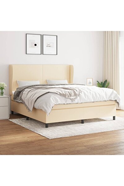 Concept Pat box spring cu saltea, crem, 160x200 cm, material textil