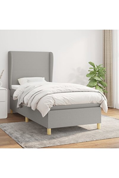 Concept Pat box spring cu saltea, gri deschis, 90x190 cm, textil