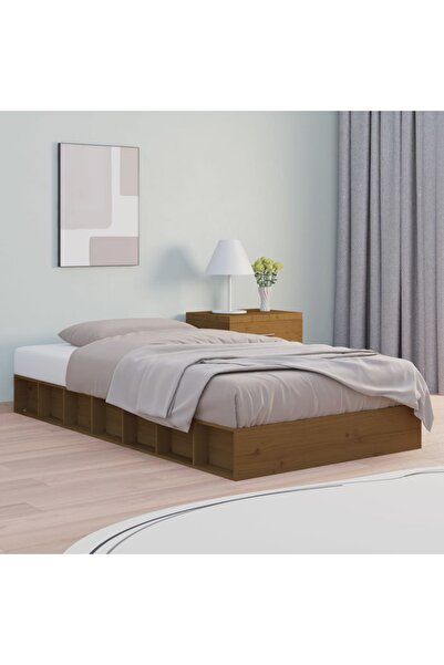 Concept Cadru de pat mic Single 2FT6 maro miere 75x190 cm lemn masiv