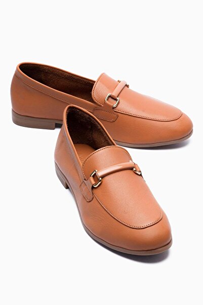 Mubiano Women's Genuine Leather Ballet Flats Metal Accessory Detail Loafers N...