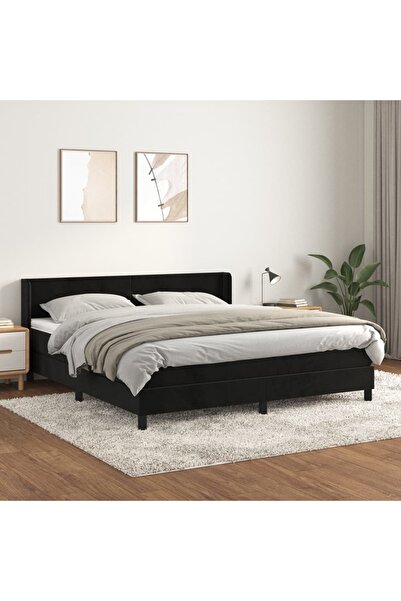 Concept Pat box spring cu saltea, negru, 180x200 cm, catifea