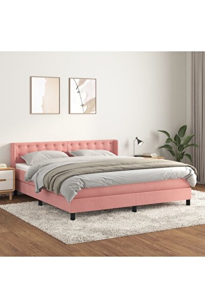 Concept Pat box spring cu saltea, roz, 160x200 cm, catifea