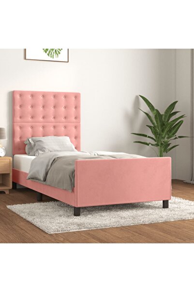 Concept Cadru de pat cu tăblie, roz, 90x200 cm, catifea