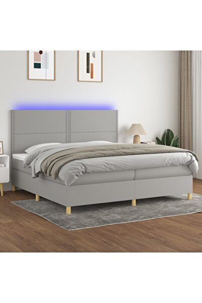 Concept Pat cu arcuri, saltea și LED, gri deschis, 200x200 cm, textil