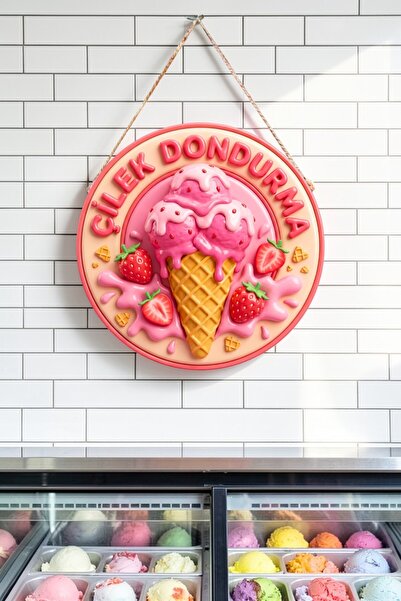 Nod Ornament de perete pentru ușă cu șnur din lemn, cu imagine de înghețată c...