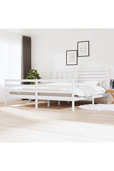 Concept Cadru de pat, alb, 200x200 cm, lemn masiv