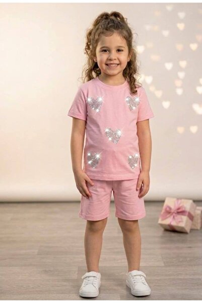 renkli diyar Girl's cotton summer short sleeve set with shorts