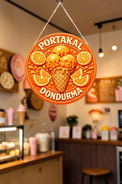 Nod Διακοσμητικό τοίχου πόρτας με ξύλινο κορδόνι και εικόνα παγωτού πορτοκαλι...