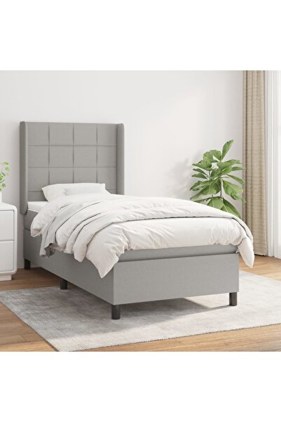 Concept Pat box spring cu saltea, gri deschis, 90x200 cm, textil