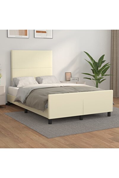 Concept Σκελετός κρεβατιού με κεφαλάρι, κρεμ, 120x200 cm, οικολογικό Δερμάτινο